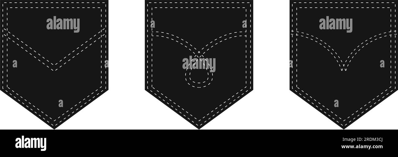 Tasca della camicia. Icona della tasca applicata per gli indumenti. Modelli di tasche patch isolate. Illustrazione Vettoriale
