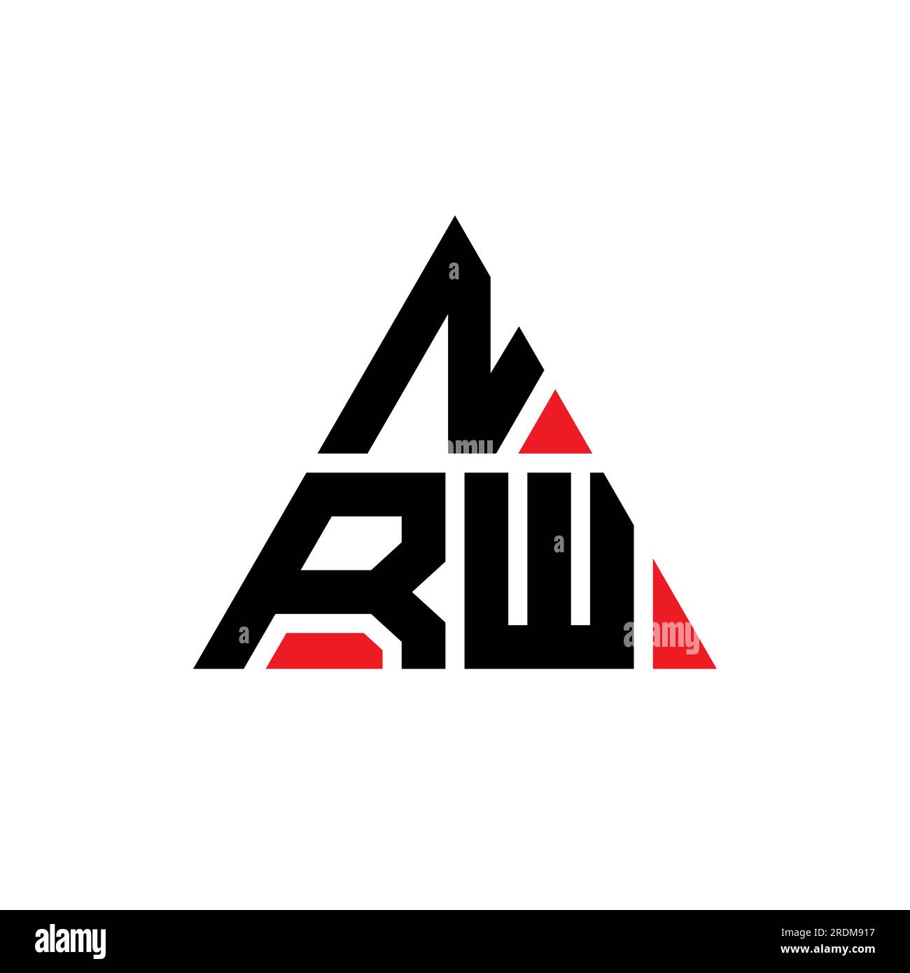 Logo a lettere triangolari NRW con forma triangolare. Monogramma di design con logo triangolare NRW. Modello del logo vettoriale del triangolo NRW di colore rosso. NRW triangul Illustrazione Vettoriale