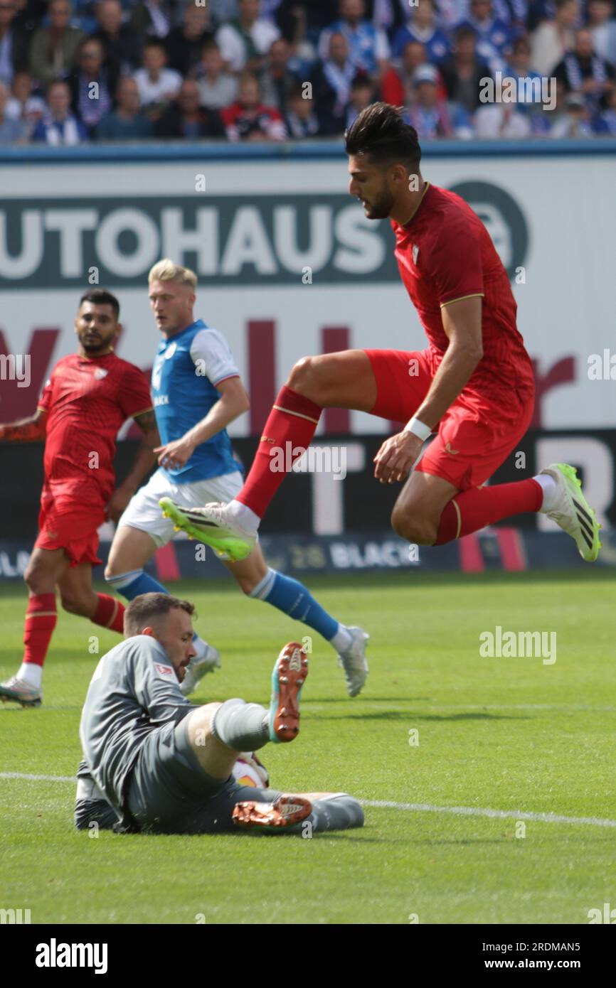 Rostock, Deutschland, 22 luglio 2023. Kolke in azione durante F.C. Hansa Rostock contro Sevilla F.C.. Credito: Fabideciria. Foto Stock