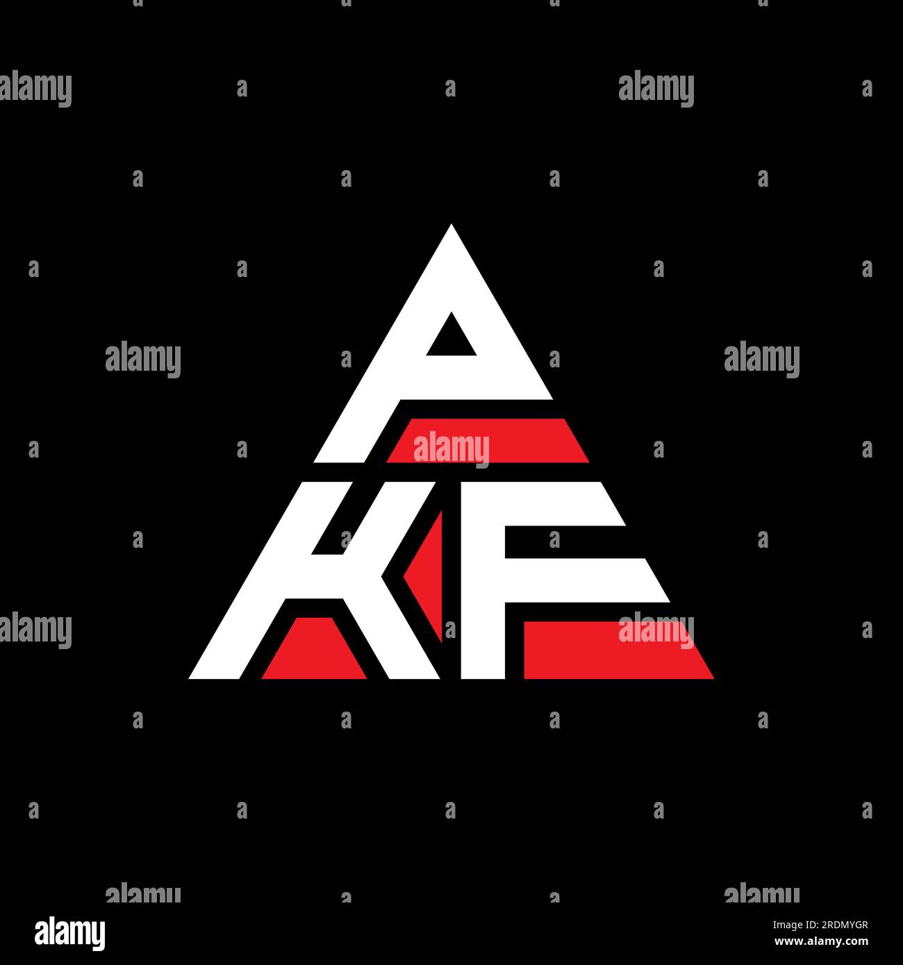 Logo PKF a lettere triangolari con forma triangolare. Monogramma con logo triangolare PKF. Modello con logo vettoriale a triangolo PKF di colore rosso. PKF triangul Illustrazione Vettoriale