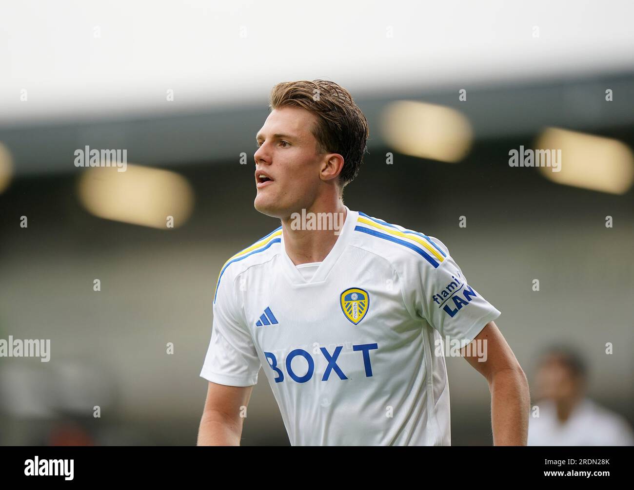 Leo Hjelde del Leeds United durante la partita amichevole pre-stagionale al LNER Community Stadium di York. Data foto: Sabato 22 luglio 2023. Foto Stock