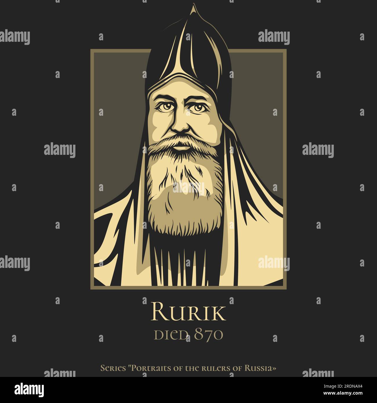 Ritratto dei governanti della Russia. Rurik (morto nel 870) è stato un semi-leggendario capo dei Rus' che, secondo la tradizione Illustrazione Vettoriale