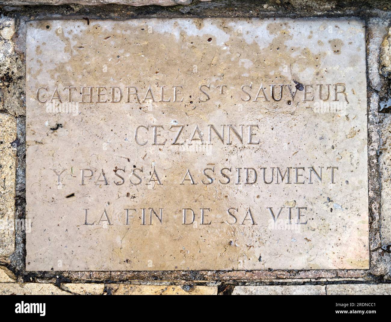 Targa di Cezanne in strada fuori dalla Cattedrale di St Sauveur Aix en Provence Francia Foto Stock