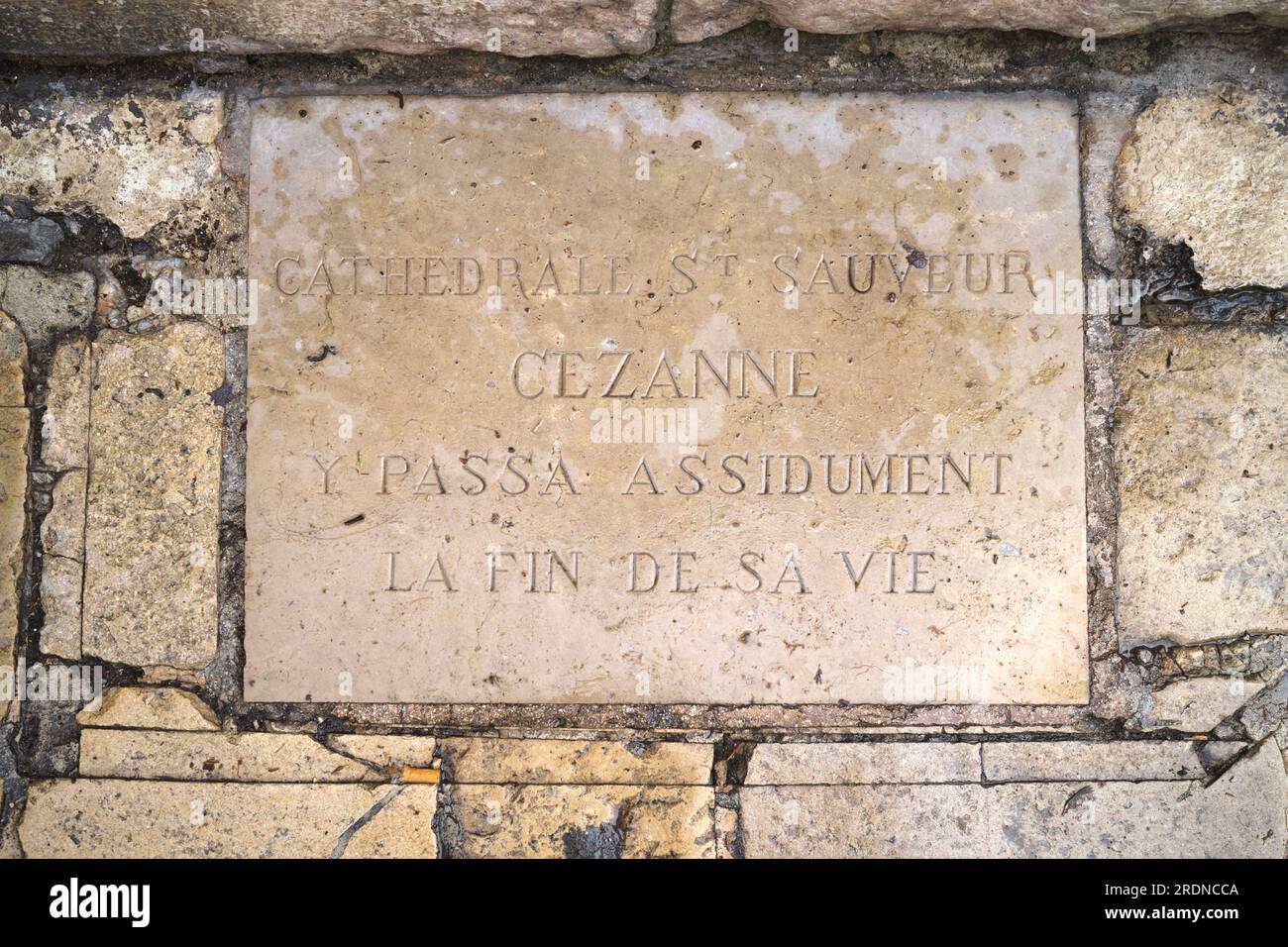 Targa di Cezanne in strada fuori dalla Cattedrale di St Sauveur Aix en Provence Francia Foto Stock