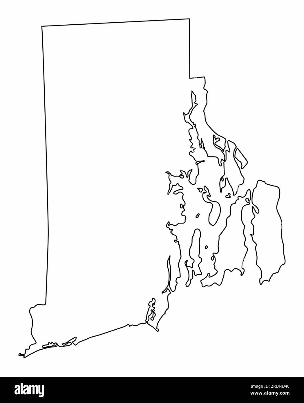 Mappa del Rhode Island isolata su sfondo bianco Illustrazione Vettoriale