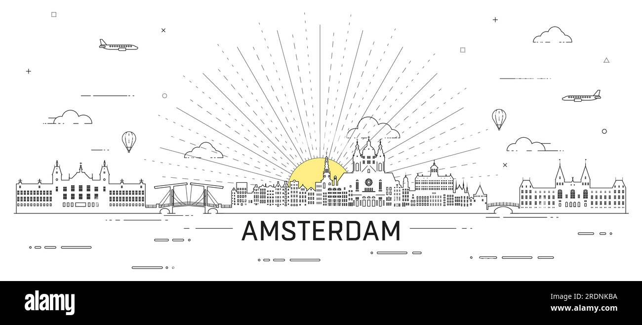Illustrazione vettoriale della linea dello skyline di Amsterdam Illustrazione Vettoriale