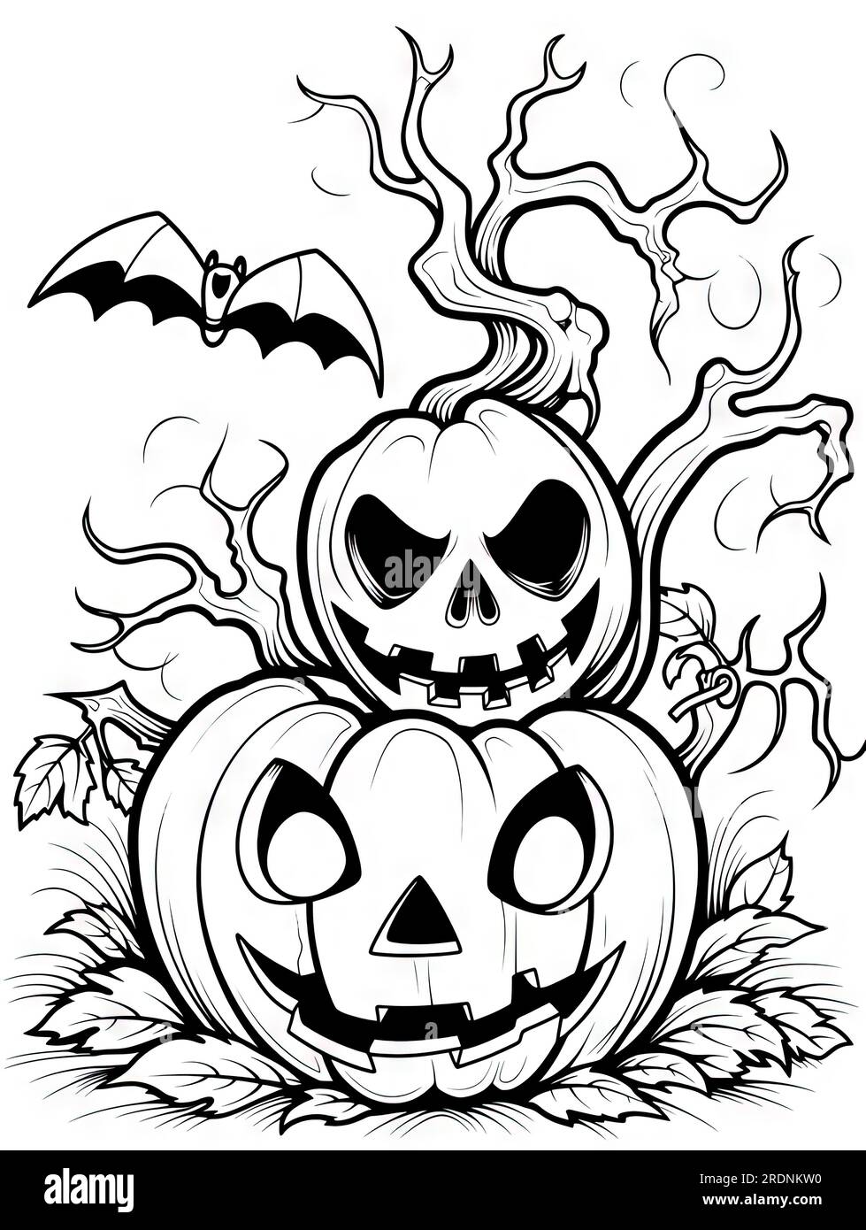 Pagina da colorare a tema Halloween con una zucca come soggetto Foto Stock