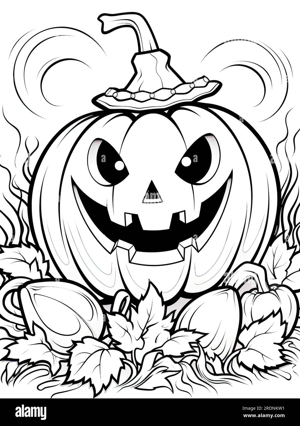 Pagina da colorare a tema Halloween con una zucca come soggetto Foto Stock