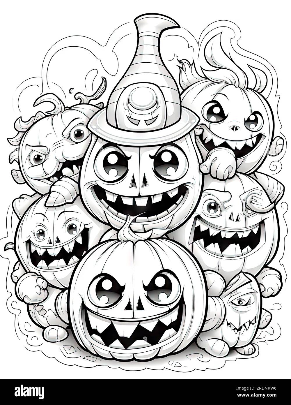 Pagina da colorare a tema Halloween con una zucca come soggetto Foto Stock