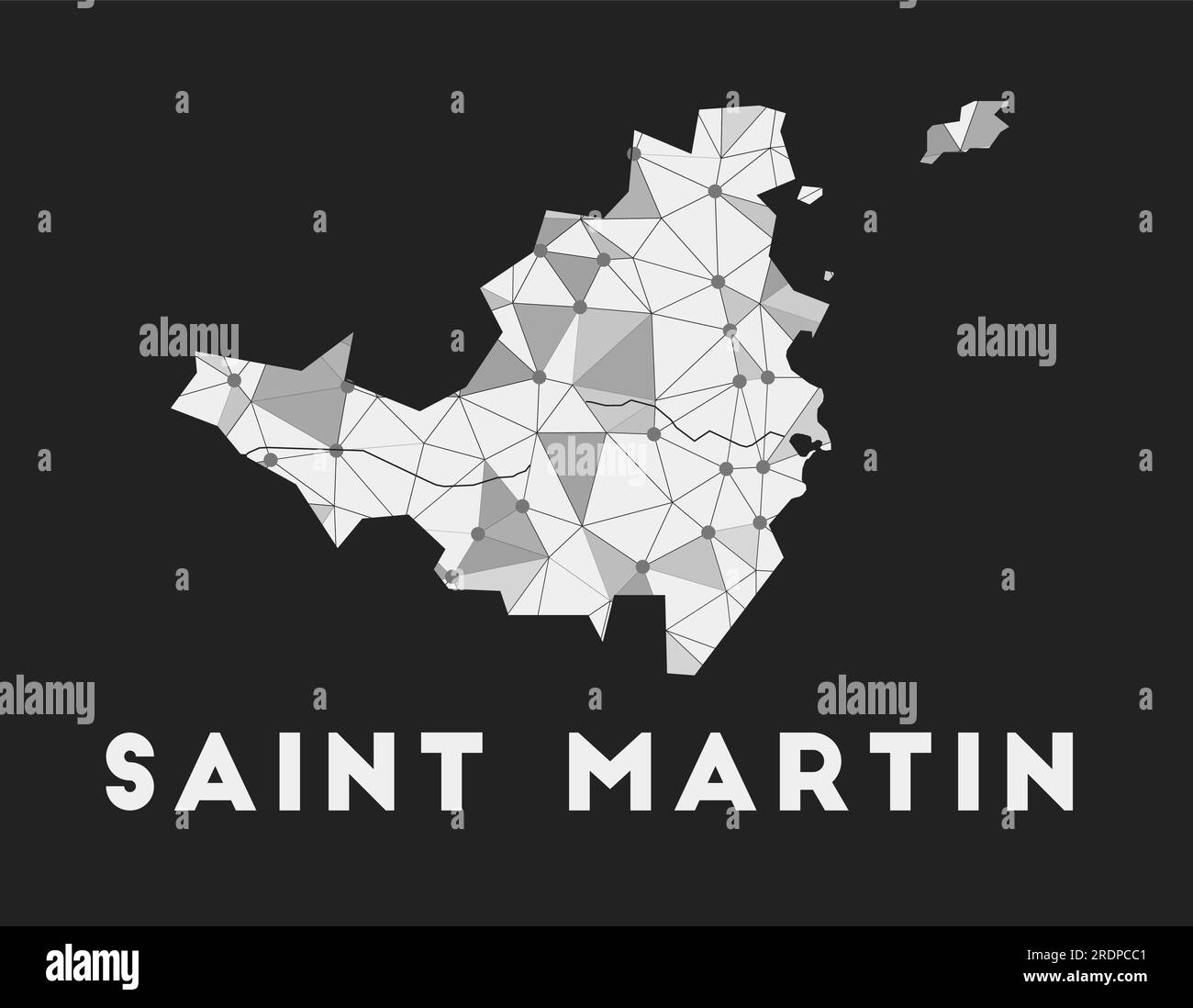 Saint Martin - rete di comunicazione mappa dell'isola. Design geometrico di tendenza Saint Martin su sfondo scuro. Tecnologia, Internet, rete, telecommun Illustrazione Vettoriale