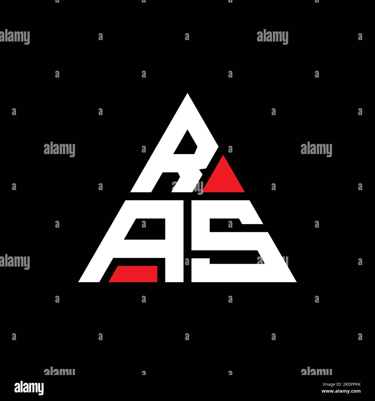 Logo a lettera triangolare RAS con forma triangolare. Monogramma di design con logo triangolare RAS. Modello di logo vettoriale triangolare RAS di colore rosso. RAS triangul Illustrazione Vettoriale