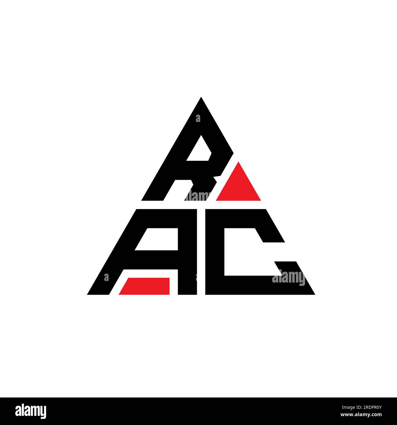 Design con logo a lettera triangolare RAC e forma triangolare. Monogramma del design del logo del triangolo RAC. Modello di logo vettoriale a triangolo RAC di colore rosso. RAC triangul Illustrazione Vettoriale