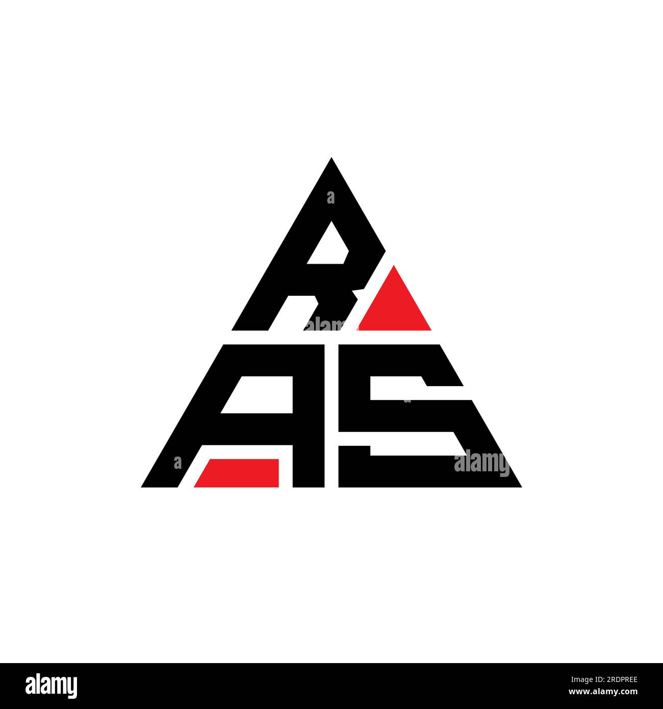 Logo a lettera triangolare RAS con forma triangolare. Monogramma di design con logo triangolare RAS. Modello di logo vettoriale triangolare RAS di colore rosso. RAS triangul Illustrazione Vettoriale