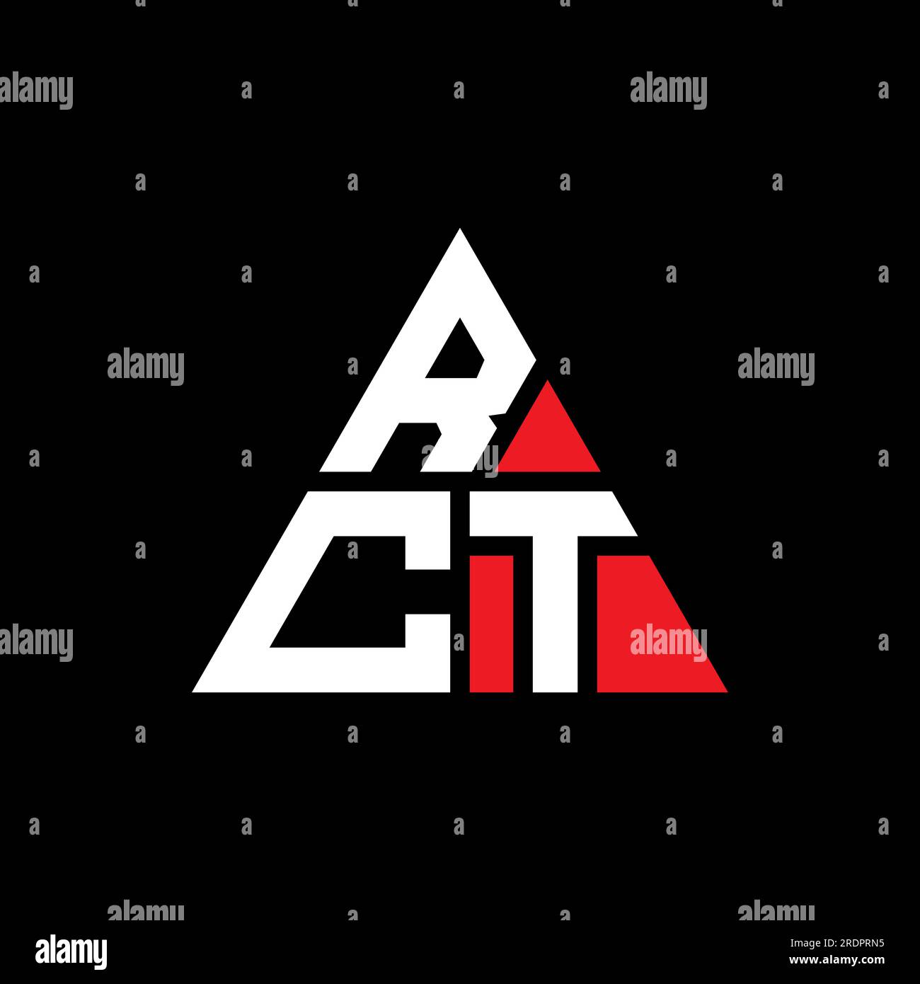 Design con logo a lettera triangolare RCT e forma triangolare. Monogramma di design del logo del triangolo RCT. Modello logo vettoriale triangolare RCT di colore rosso. RCT triangul Illustrazione Vettoriale
