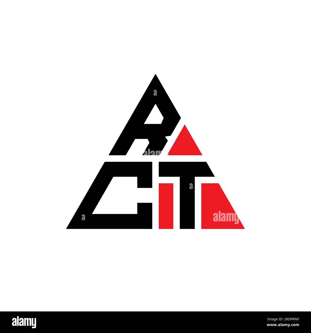 Design con logo a lettera triangolare RCT e forma triangolare. Monogramma di design del logo del triangolo RCT. Modello logo vettoriale triangolare RCT di colore rosso. RCT triangul Illustrazione Vettoriale