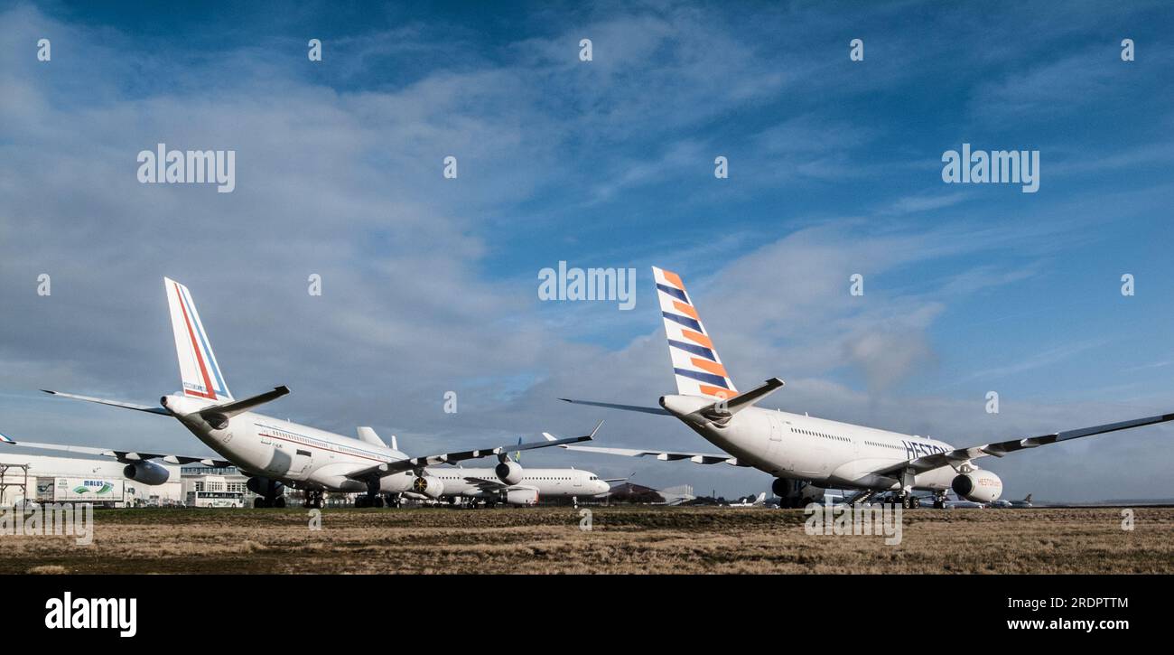 CHATEAUROUX MAINTENANCE AEROPORTO - INDRES FRANCIA - UPKEEPING COMMERCIAL LINERS - AIRPLANES SERVICES © PHOTOGRAPHY : FREDERIC BEAUMONT Foto Stock