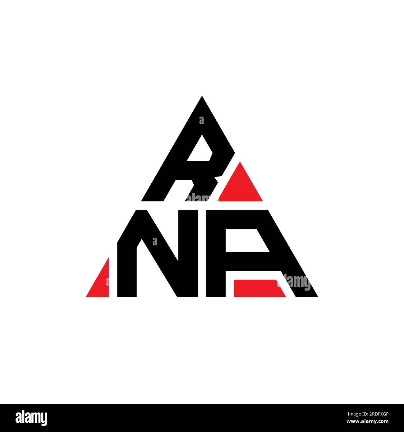 Design con logo RNA a lettera triangolare e forma triangolare. Monogramma di design con logo a triangolo RNA. Modello con logo vettoriale a triangolo RNA di colore rosso. RNA triangul Illustrazione Vettoriale