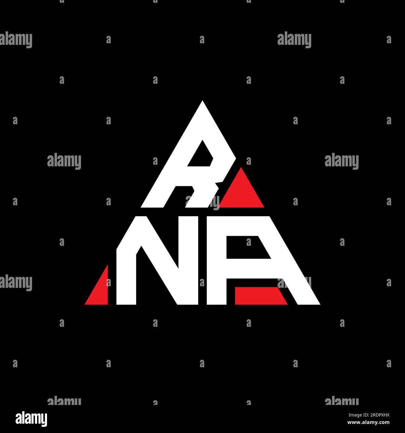 Design con logo RNA a lettera triangolare e forma triangolare. Monogramma di design con logo a triangolo RNA. Modello con logo vettoriale a triangolo RNA di colore rosso. RNA triangul Illustrazione Vettoriale