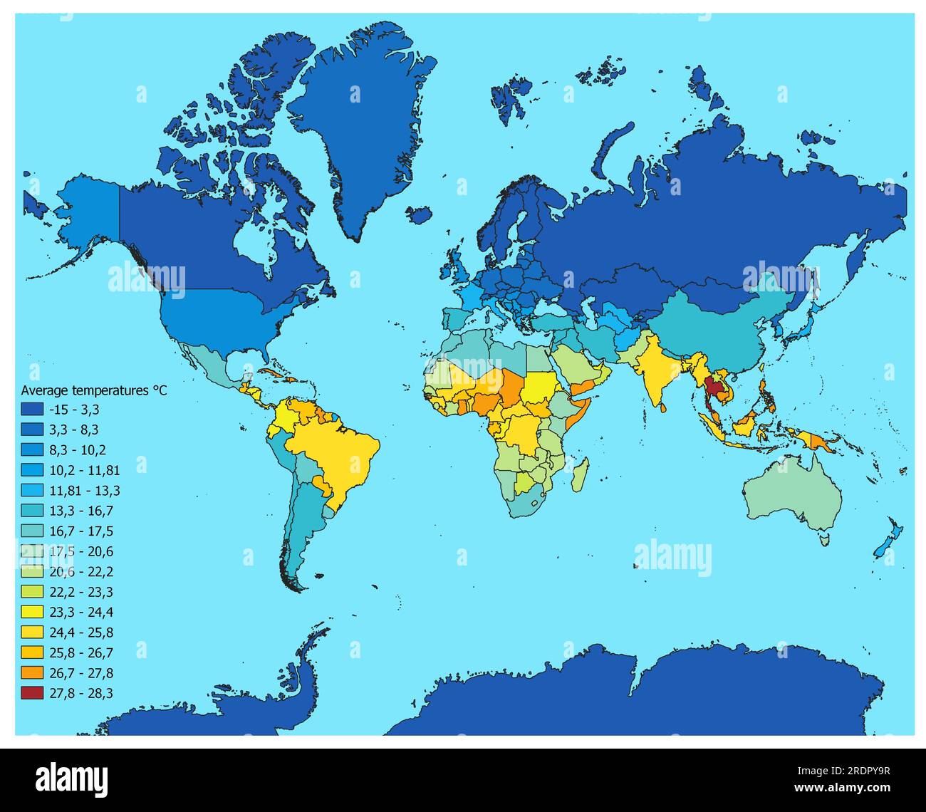 Mappa mondiale delle temperature medie annuali Foto Stock