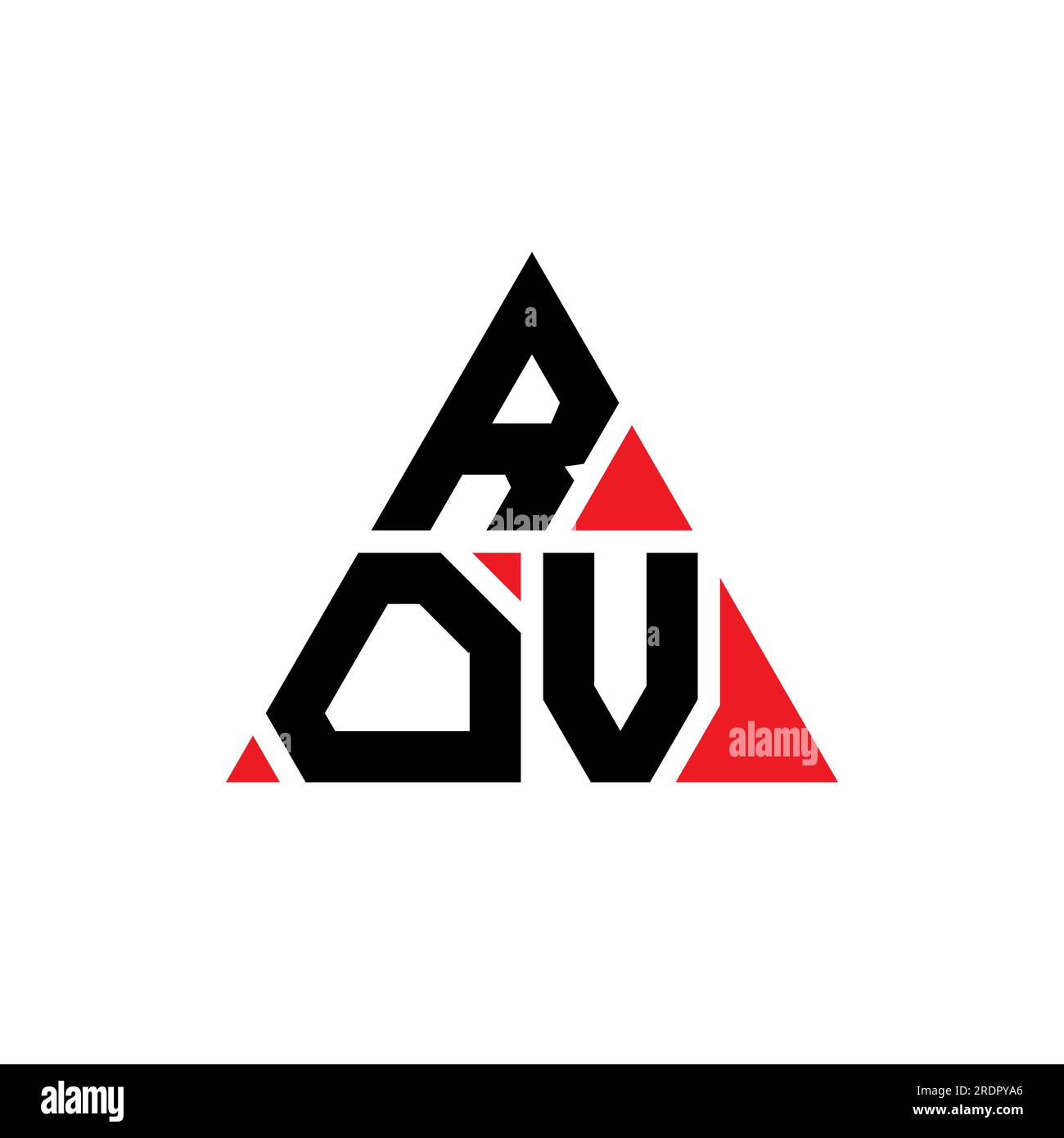 Logo ROV triangolare a lettere con forma triangolare. Monogramma di design con logo ROV triangolare. Modello di logo vettoriale a triangolo ROV di colore rosso. ROV triangul Illustrazione Vettoriale