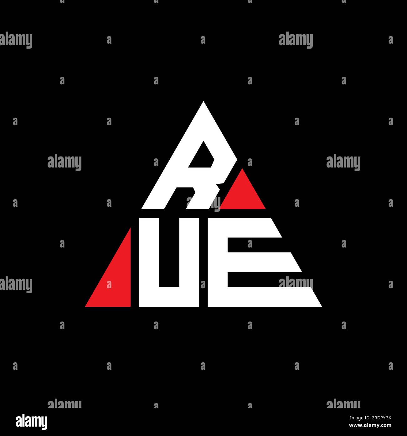 Logo RUE a lettere triangolari con forma a triangolo. Monogramma del logo RUE Triangle. Modello di logo vettoriale RUE triangolare di colore rosso. RUE triangul Illustrazione Vettoriale