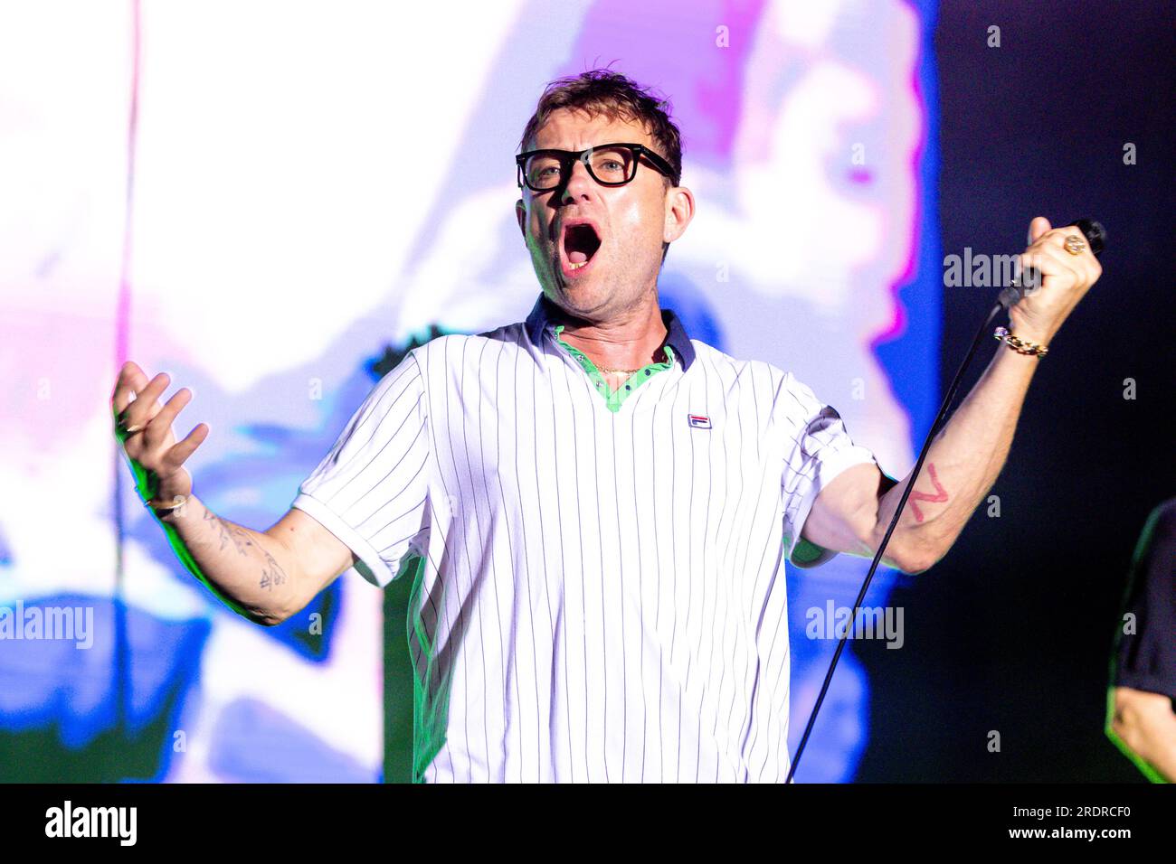 Lucca, Italia. 22 luglio 2023. Damon Albarn della band Blur Rock si esibisce dal vivo al Lucca Summer Festival di Lucca. Credito: SOPA Images Limited/Alamy Live News Foto Stock