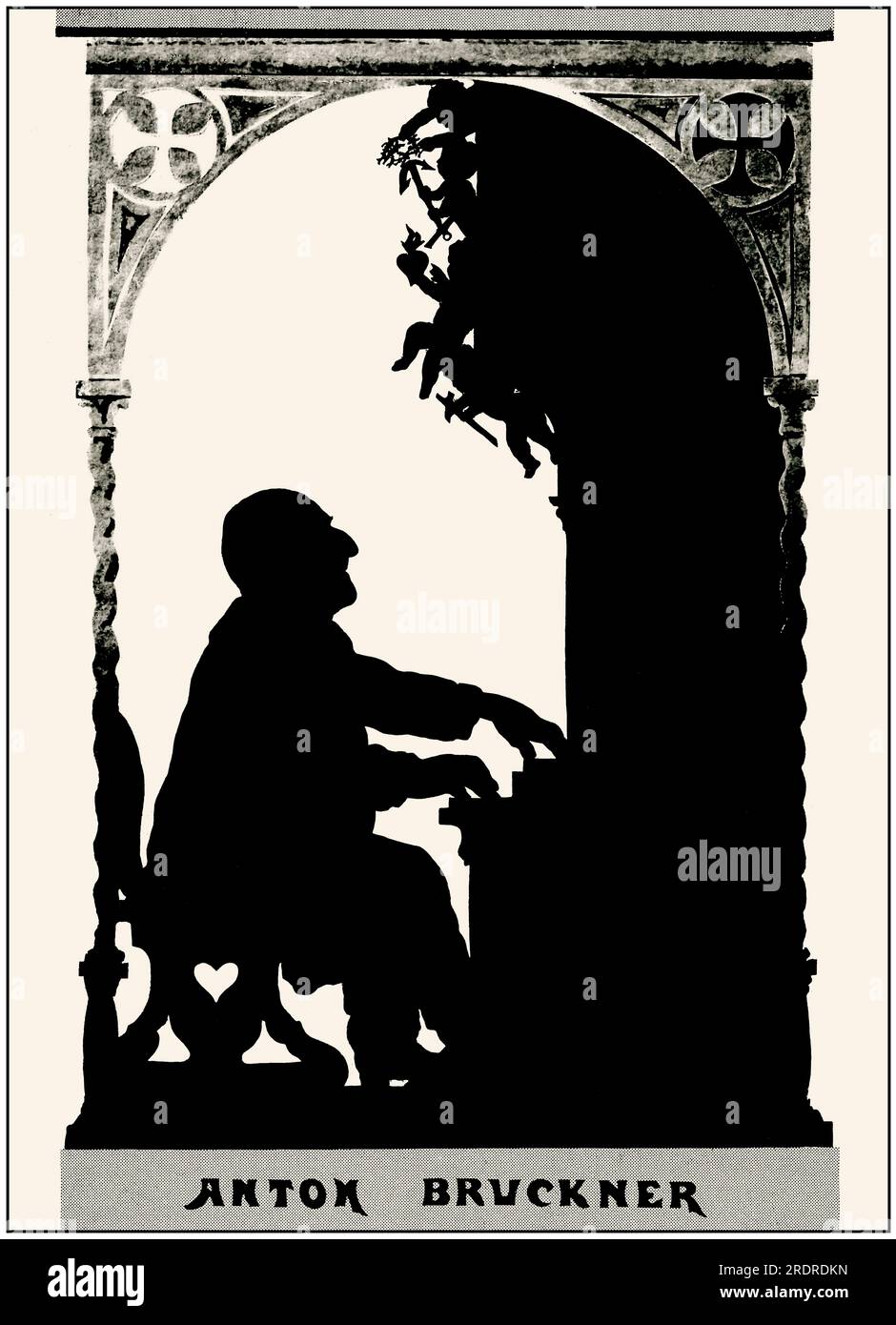 Ritratto di silhouette di Josef Anton Bruckner, 1824 – 1896, compositore austriaco, editato digitalmente secondo una stampa di silhouette di otto Böhler Foto Stock