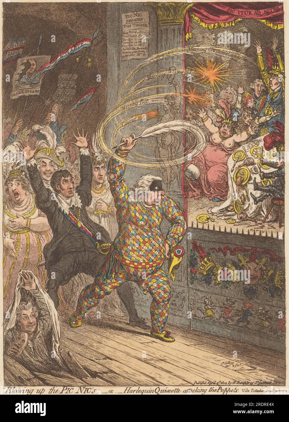 Far saltare in aria i PIC NIC: O Harlequin Quioxtte attaccando i Puppets 1802 di James Gillray Foto Stock