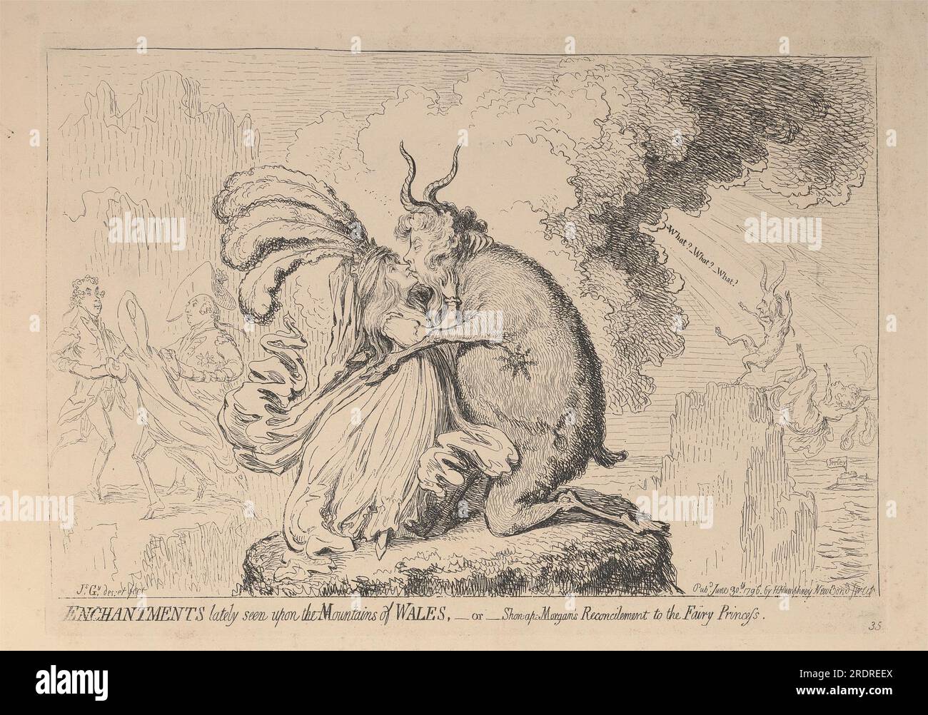 Incantesimi visti ultimamente sulle montagne del Galles, o - Shon-ap-Morgan's Reconcilement to the Fairy Princess 1796 di James Gillray Foto Stock