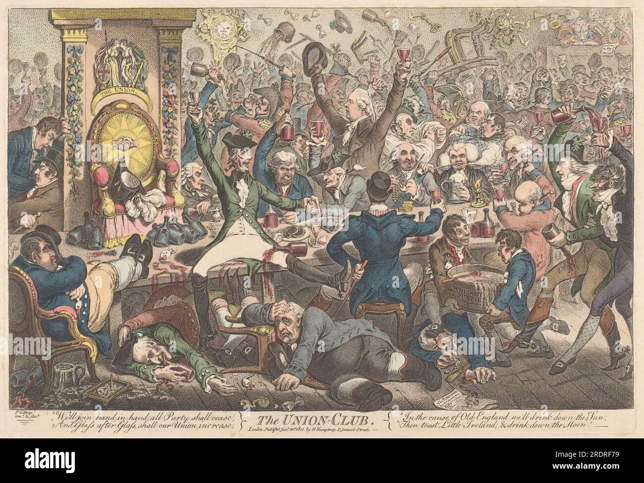 James Gillray, The Union Club, 1801, incisione e acquerello, colorato a mano con acquerello dall'editore, targa: 29,6 x 43,9 cm (11 5/8 x 17 5/16 pollici) Foglio: 43,2 x 58,5 cm (17 x 23 1/16 pollici), Ailsa Mellon Bruce Fund, 2012,45,1' Foto Stock