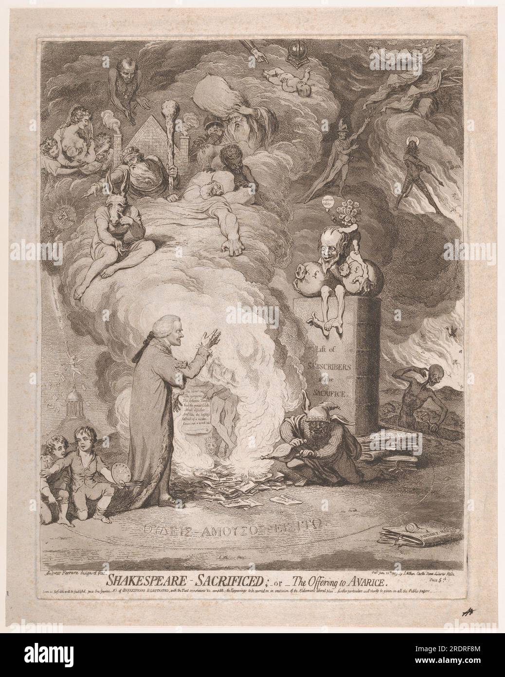 Shakespeare – sacrificato; o, l'offerta ad Avarice 20 giugno 1789 di James Gillray Foto Stock