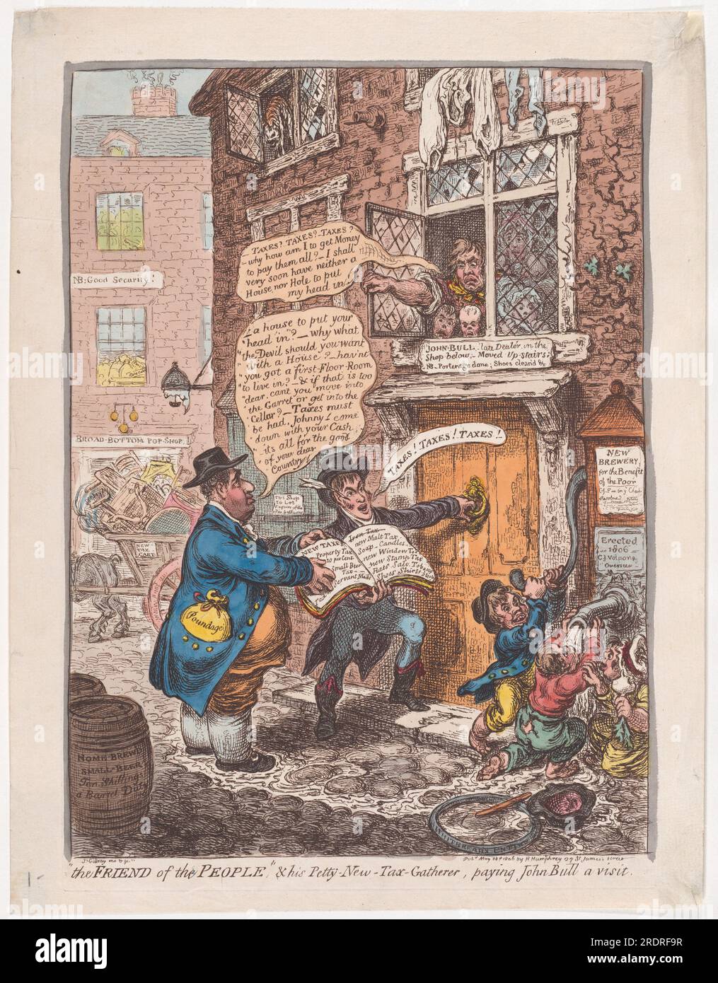 "The Friend of the People" & His Petty New Tax Gatherer, Pending John Bull a Visit 28 May 1806 by James Gillray Foto Stock