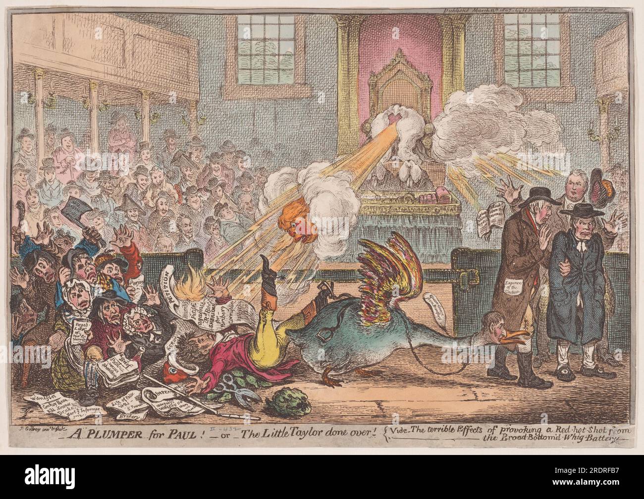 A Plumper for Paul! – Or – The Little Taylor done Over; vide – The Terrible Effects of provoking a Red-Hot Shot from the Broad-Bottom'd-Whig-Battery 13 March 1807 by James Gillray Foto Stock