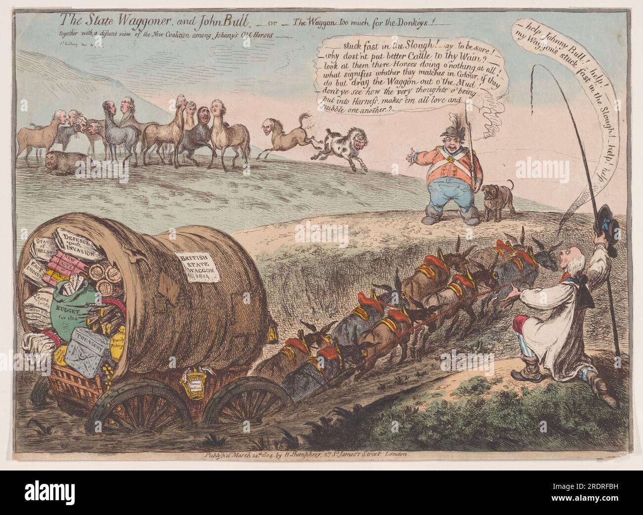 Lo Stato Waggoner e John Bull. – O – il Waggon troppo per gli asini! 14 marzo 1804 di James Gillray Foto Stock