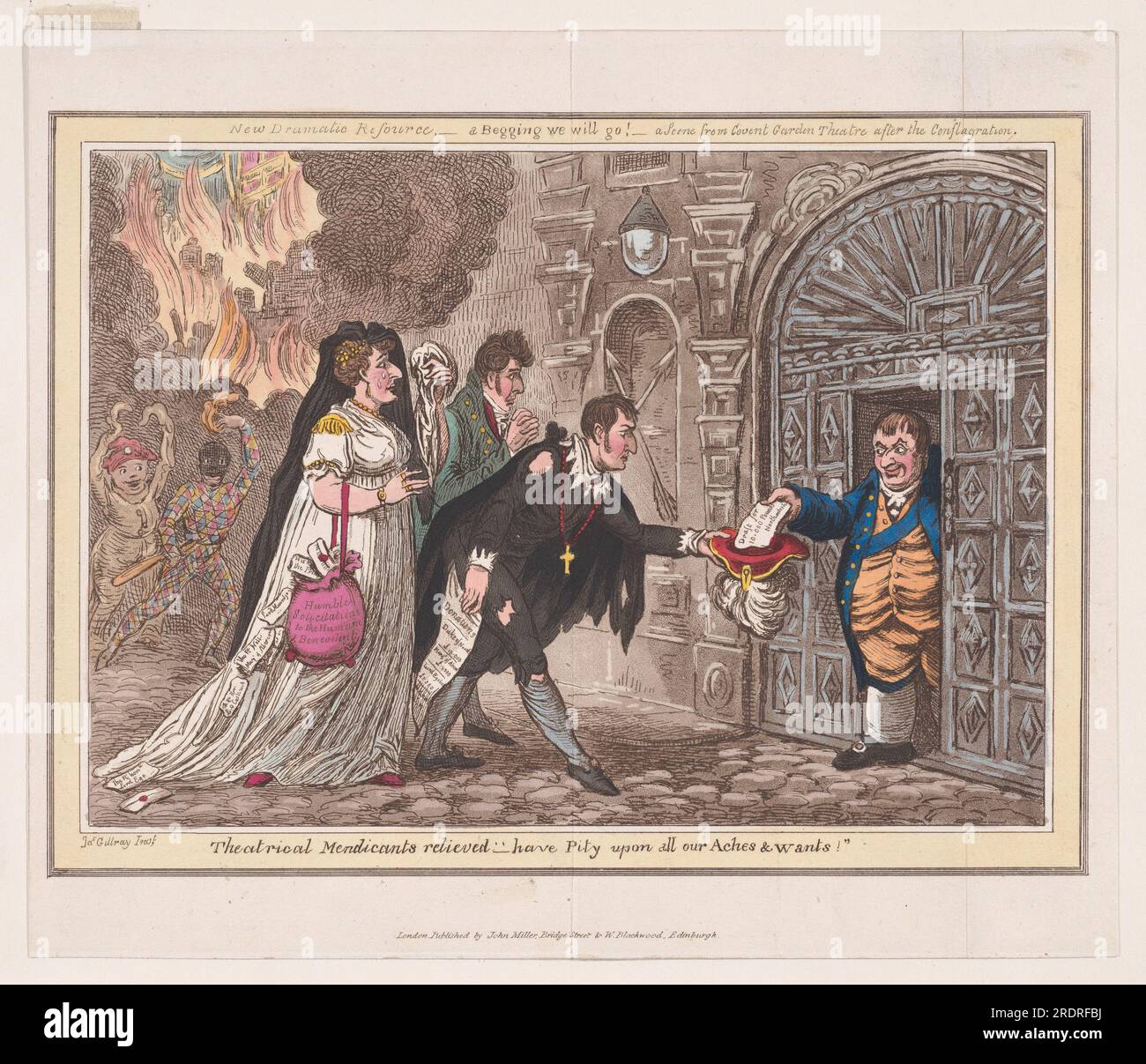 Mendicants teatrali sollevati - Abbi pietà di tutti i nostri dolori e desideri! 15 gennaio 1809 di James Gillray Foto Stock