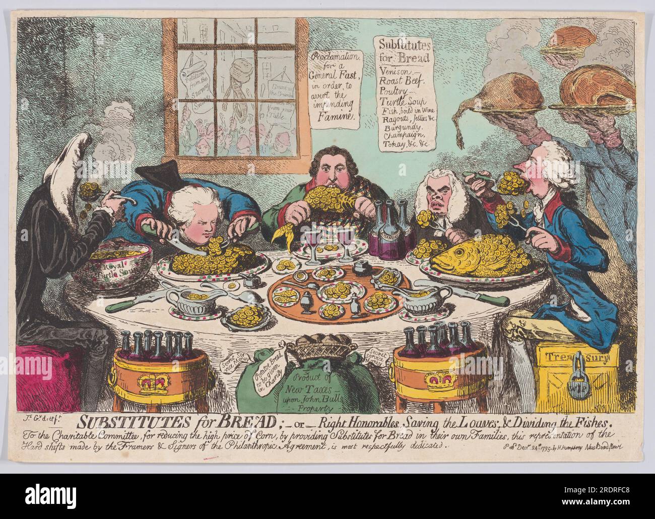 Sostituti di Pane;–o–destra Honorables, Saving the Loaves, & Dividing the Fishes 24 dicembre 1795 di James Gillray Foto Stock
