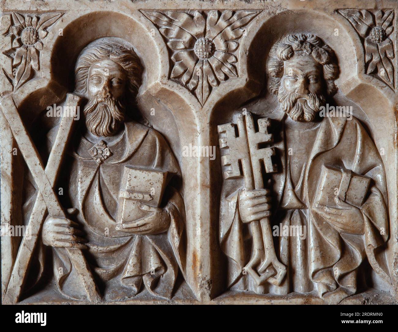 Jordi de Déu, detalle del retablo de San Lorenzo, en la iglesia de Santa Coloma de Queralt en el año 1386. AUTORE: JORDI DE DEU (S. XIV). Foto Stock