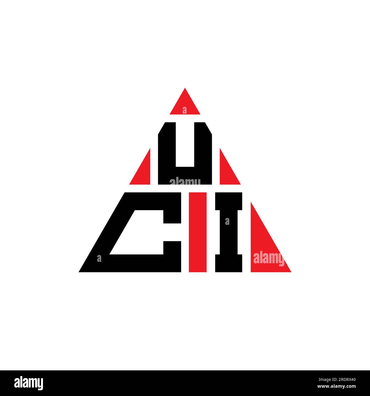 Logo UCI a lettere triangolari con forma triangolare. Monogramma di design del logo del triangolo UCI. Modello di logo vettoriale triangolare UCI di colore rosso. UCI triangul Illustrazione Vettoriale