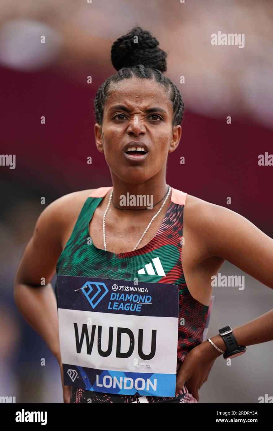Melknat Wudu, etiope, dopo i 5000 m femminili durante l'incontro di atletica leggera di Londra allo Stadio di Londra. Data foto: Domenica 23 luglio 2023. Foto Stock