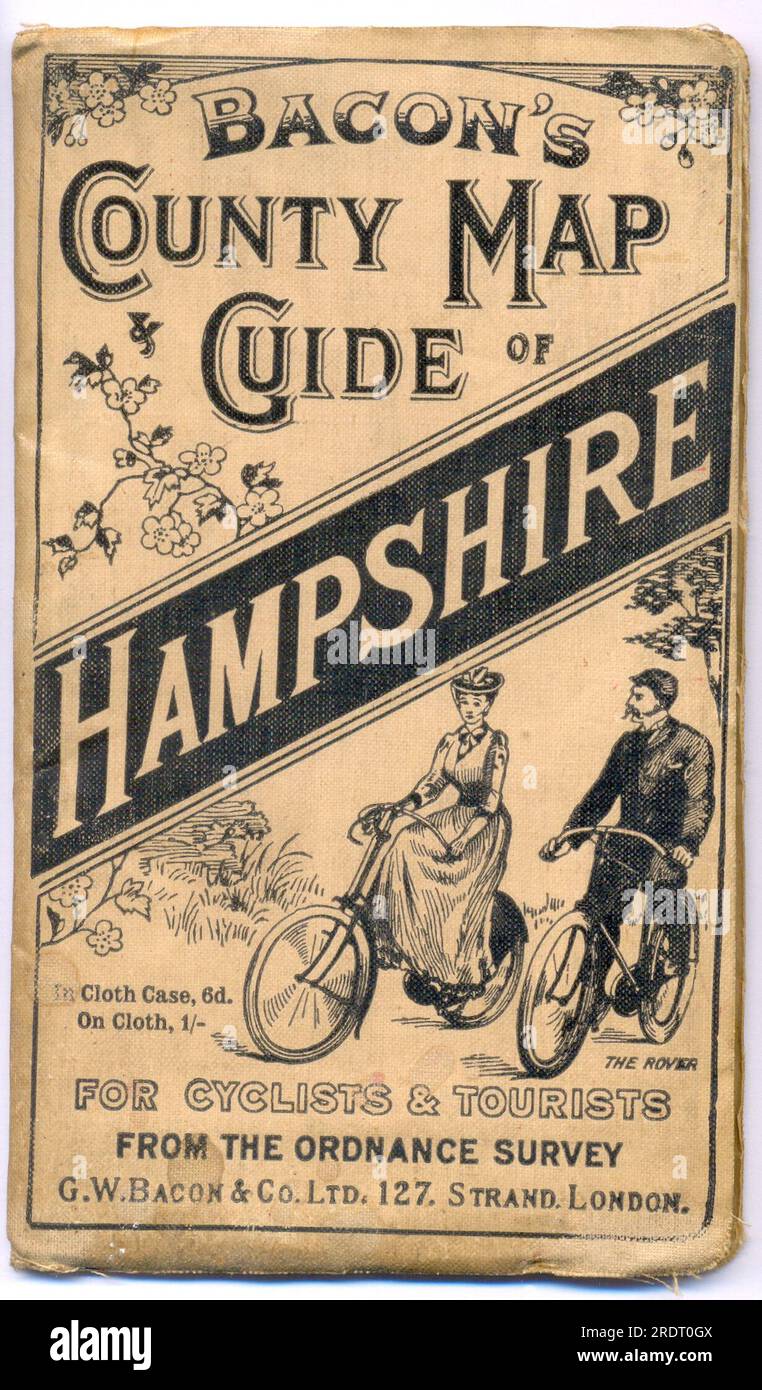 Bacon's County Map Guide of Hampshire for Cyclists & Tourist 1898 Foto Stock