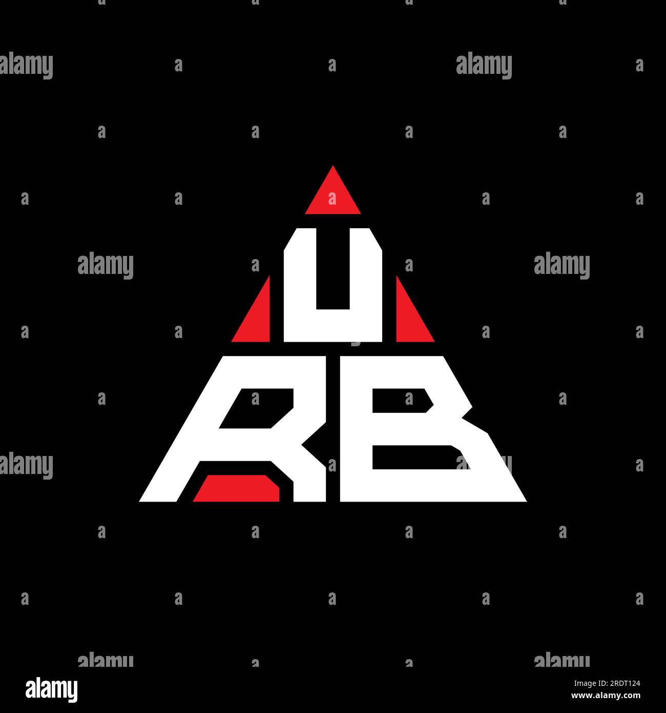 Logo a forma di lettera triangolare URB con forma a triangolo. Monogramma del logo del triangolo URB. Modello di logo vettoriale a triangolo URB di colore rosso. URB triangul Illustrazione Vettoriale