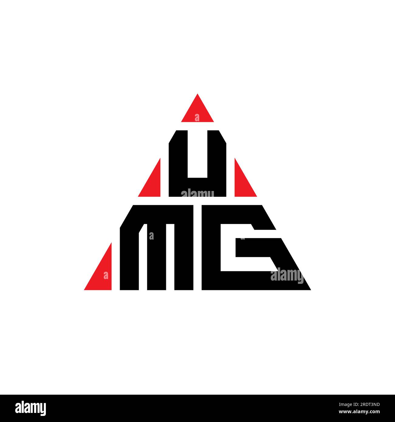 Logo UMG a lettere triangolari con forma triangolare. Monogramma di design con logo triangolare UMG. Modello di logo vettoriale triangolare UMG di colore rosso. UMG triangul Illustrazione Vettoriale