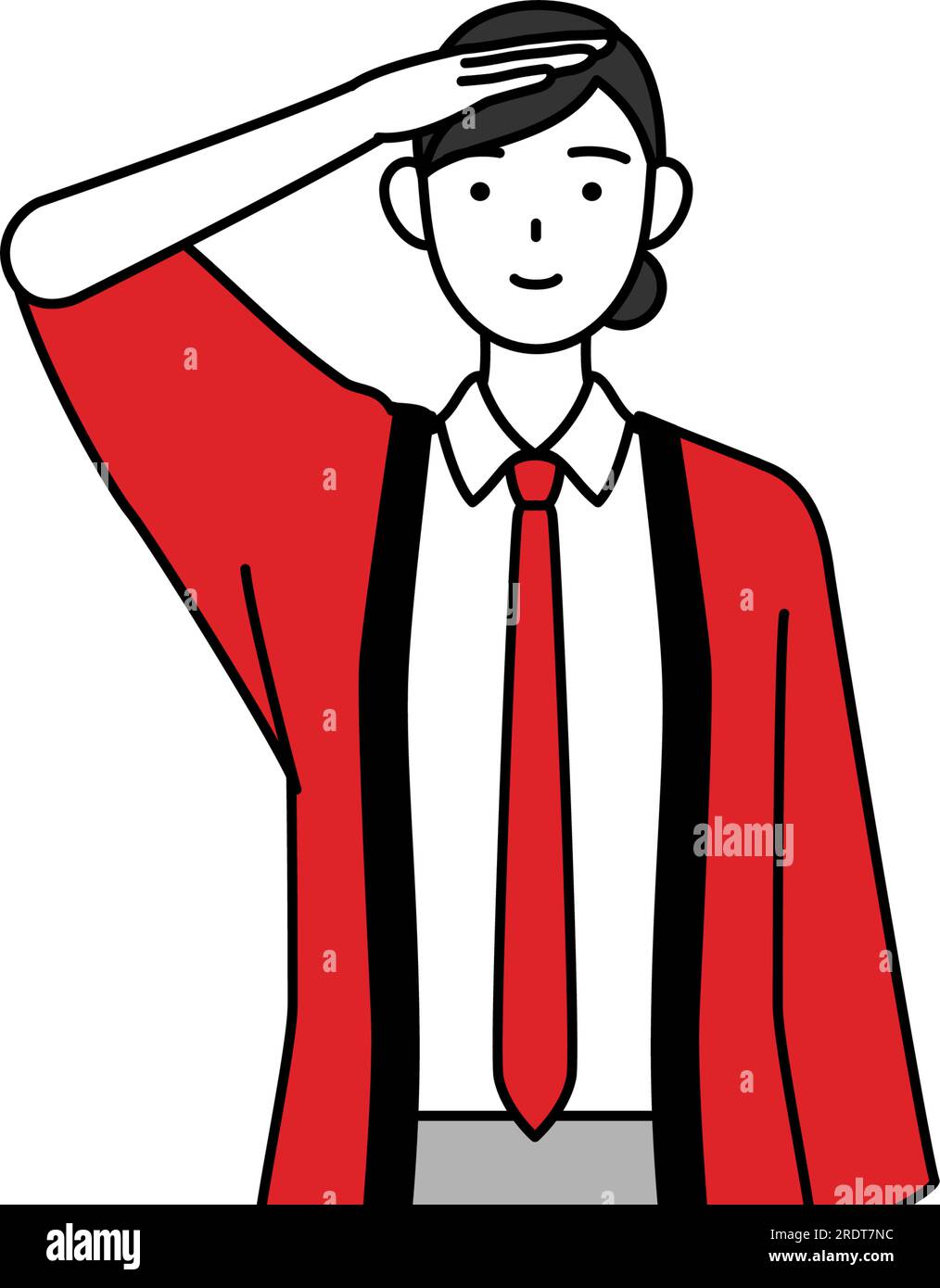Donna che indossa un cappotto felicemente rosso che fa un saluto, Vector Illustration Illustrazione Vettoriale