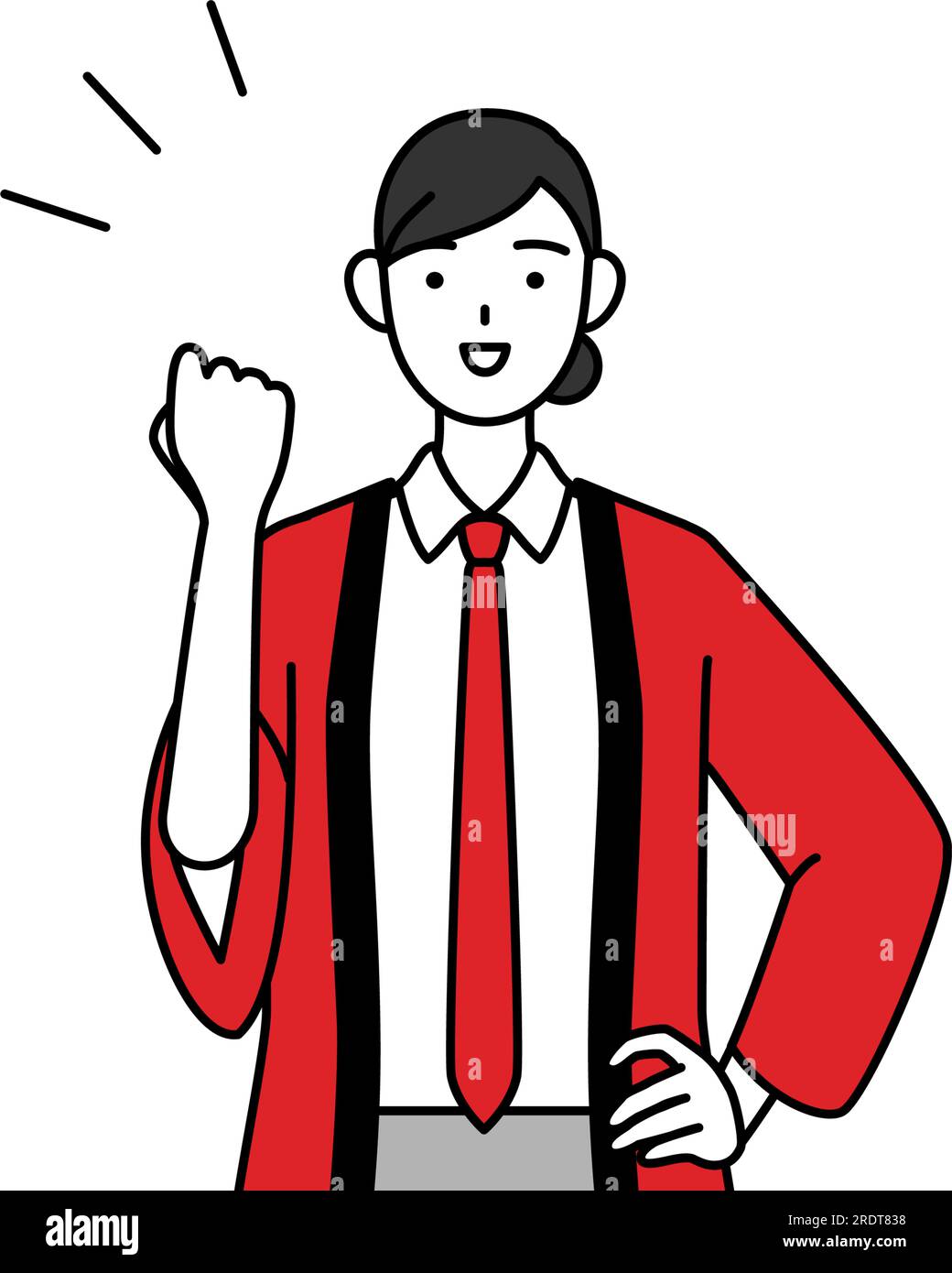 Donna che indossa un cappotto happi rosso che posa con fegato, Vector Illustration Illustrazione Vettoriale
