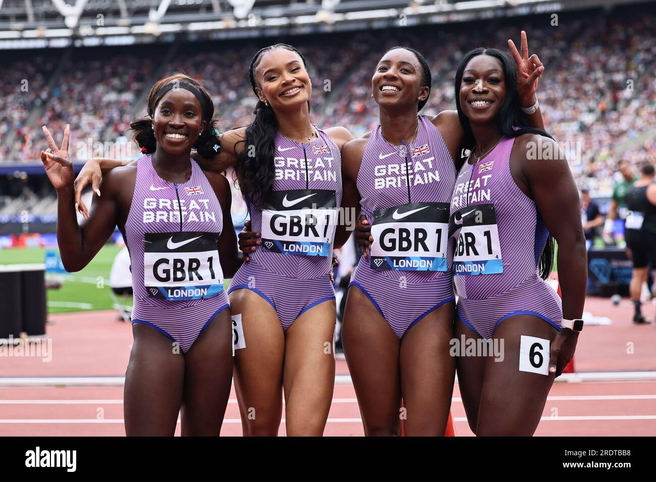 Londra, Regno Unito. 23 luglio 2023. La squadra di staffetta GB 1 durante la riunione della Wanda Diamond League allo Stadio di Londra a Stratford, Inghilterra, domenica 23 luglio 2023. (Foto: Pat Scaasi | mi News) crediti: MI News & Sport /Alamy Live News Foto Stock