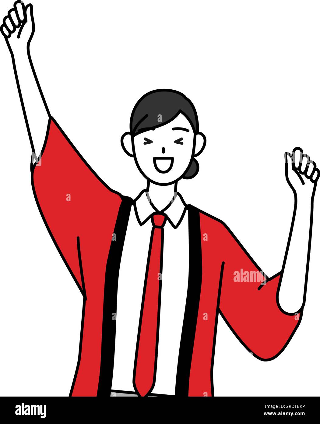 Donna che indossa un felpe rosso sorridente e salta, Vector Illustration Illustrazione Vettoriale