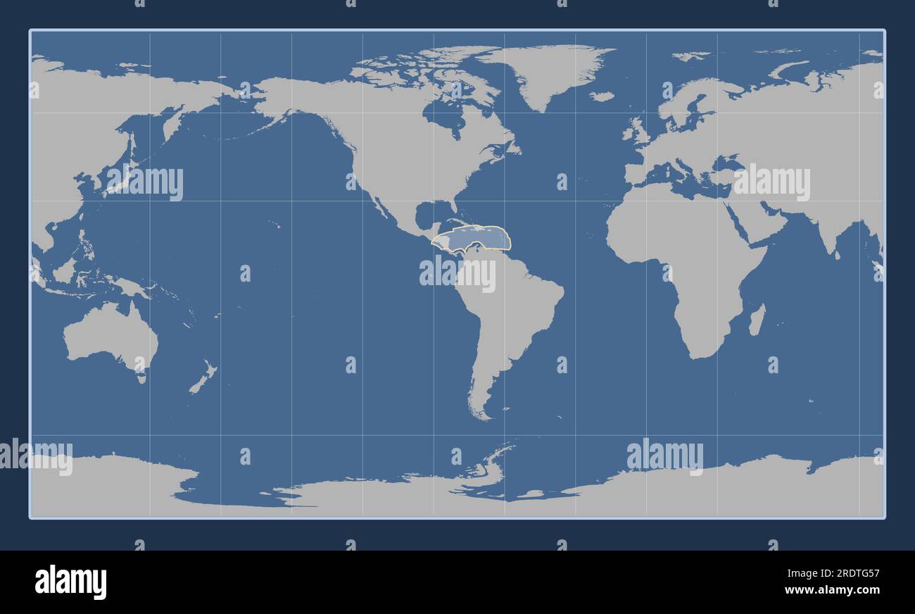 Forma della piastra tettonica caraibica sulla mappa del contorno solido nella proiezione cilindrica Patterson centrata in posizione centrale. Illustrazione Vettoriale