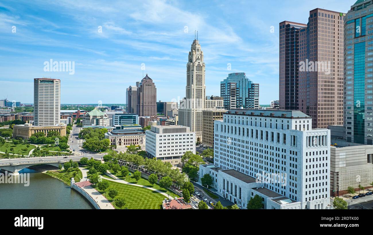 Thomas J. Moyer Ohio Judicial Center e altri importanti edifici aerei di Columbus Ohio Foto Stock