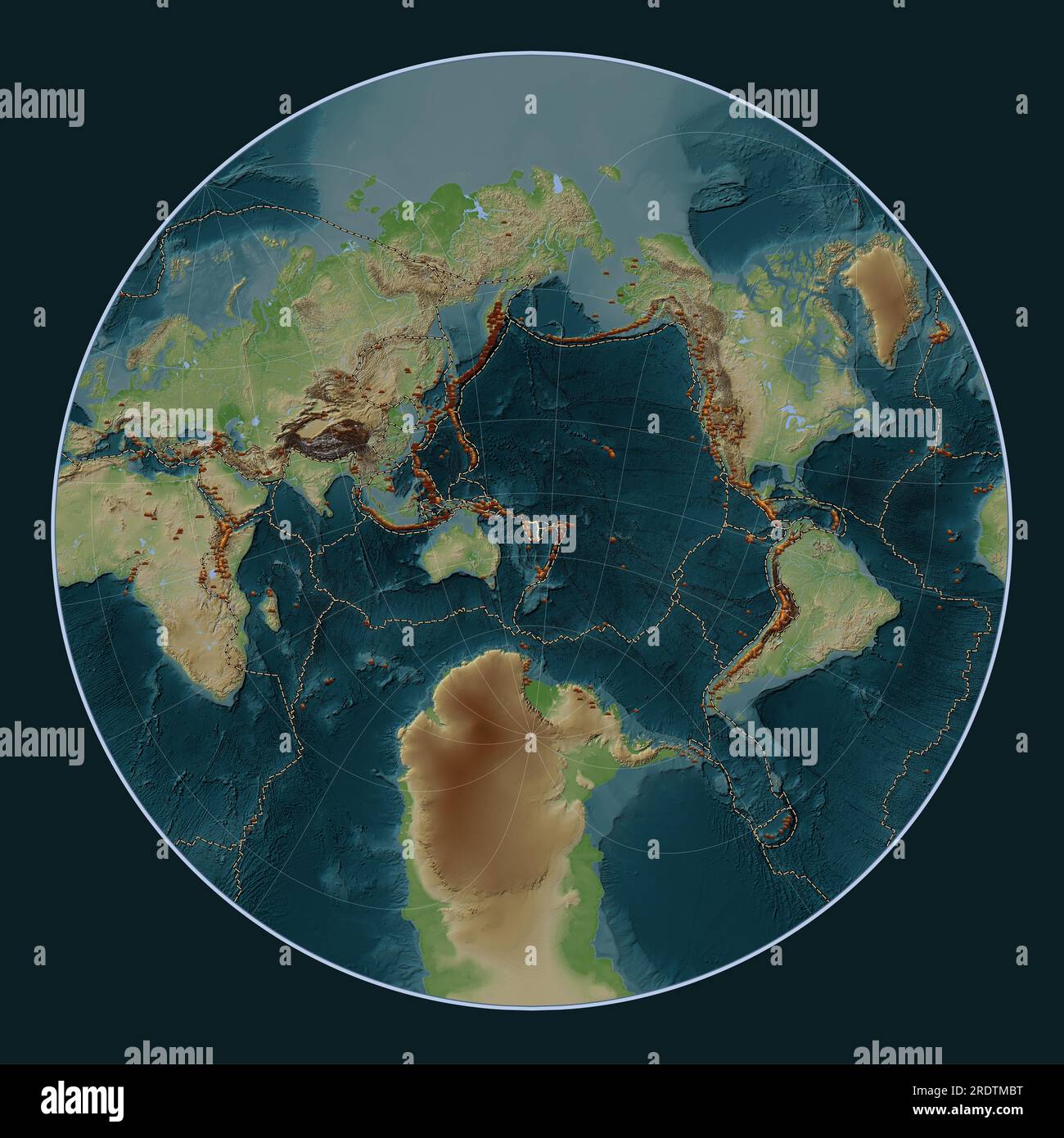 Nuova placca tettonica delle Ebridi sulla mappa di elevazione in stile