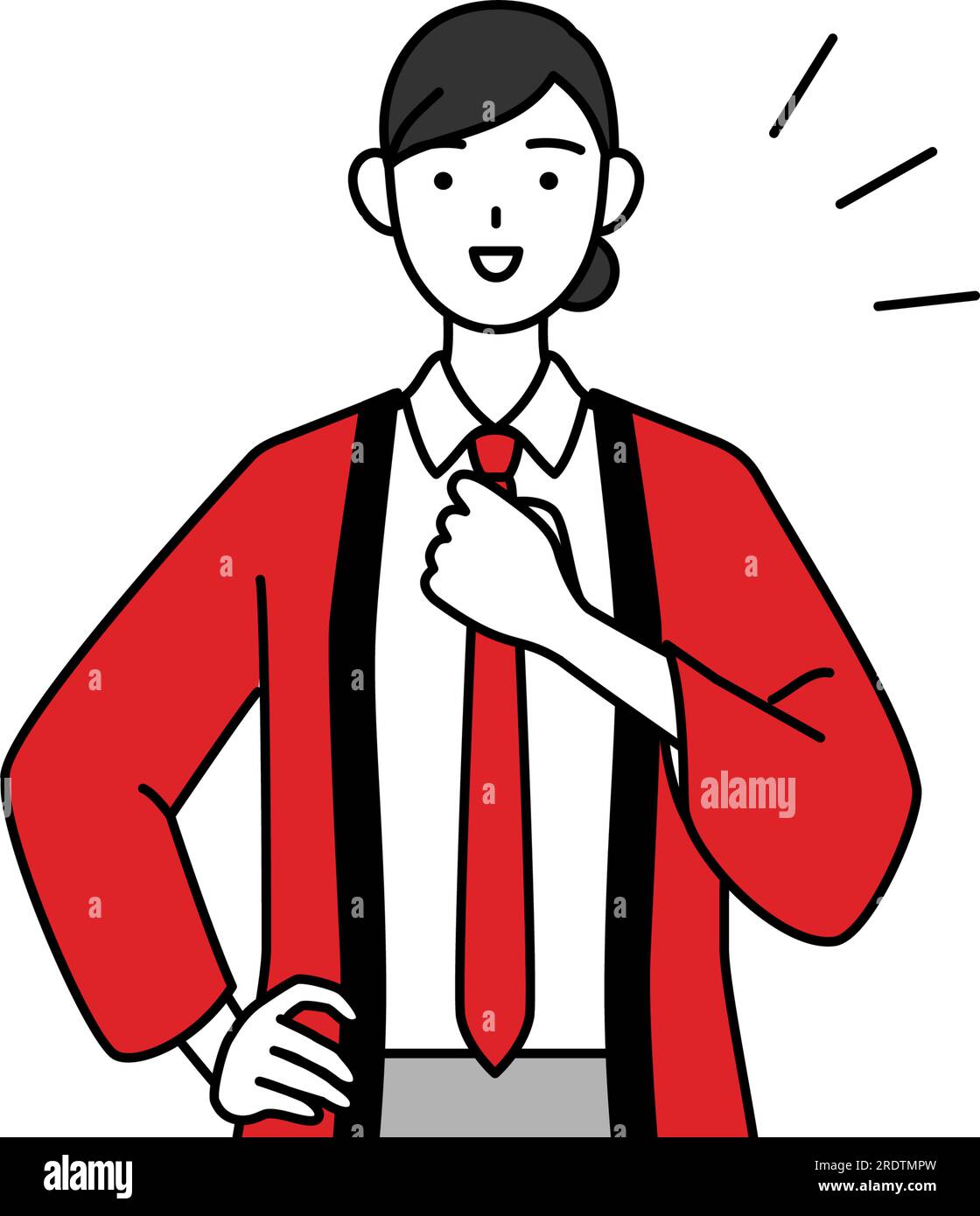 Donna che indossa un cappotto felicità rosso che batte il petto, Vector Illustration Illustrazione Vettoriale